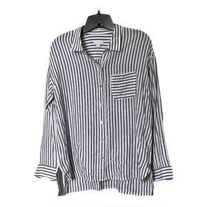 J. Jill Love Linen Gray/White Stripe Long Sleeve Button-Front Shirt Size MP